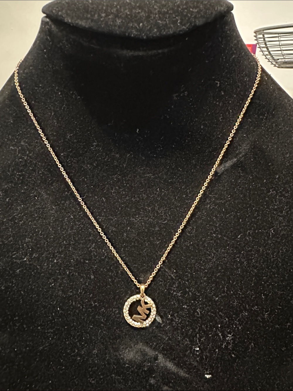 NEW Michael Kors Gold-Tone Pavé MK Circle Pendant Necklace
